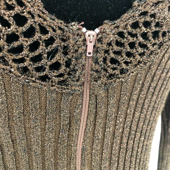 70’s Vintage Wenjilli Brown Metallic Knit Long Sleeve Maxi Dress - Picture 8 of 12